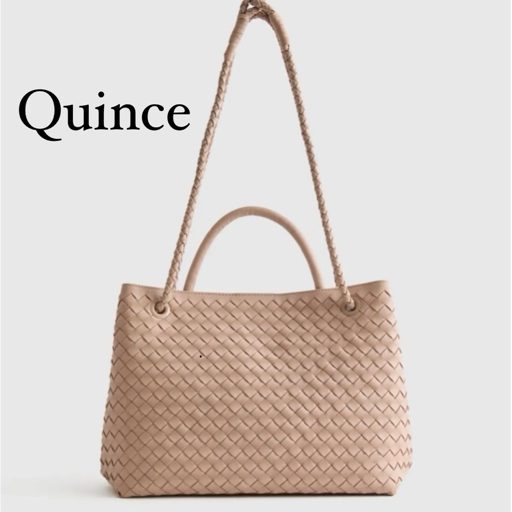 Large Quince Beige Woven Tote/Shoulder Bag - Taupe